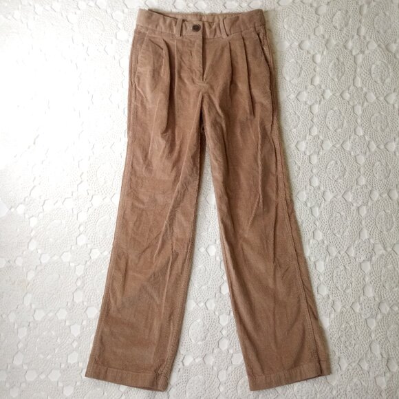 Babaton Aritzia Corduroy Dress Pants Brown Pleat Front Baggy Wide Leg 4 Women - Picture 1 of 7